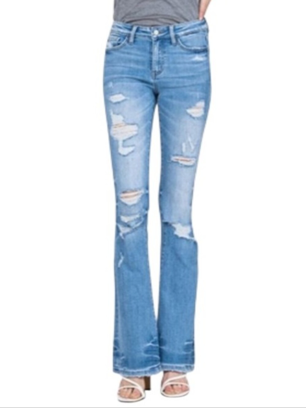 Vervet Distressed Mid-Rise Flared Jeans